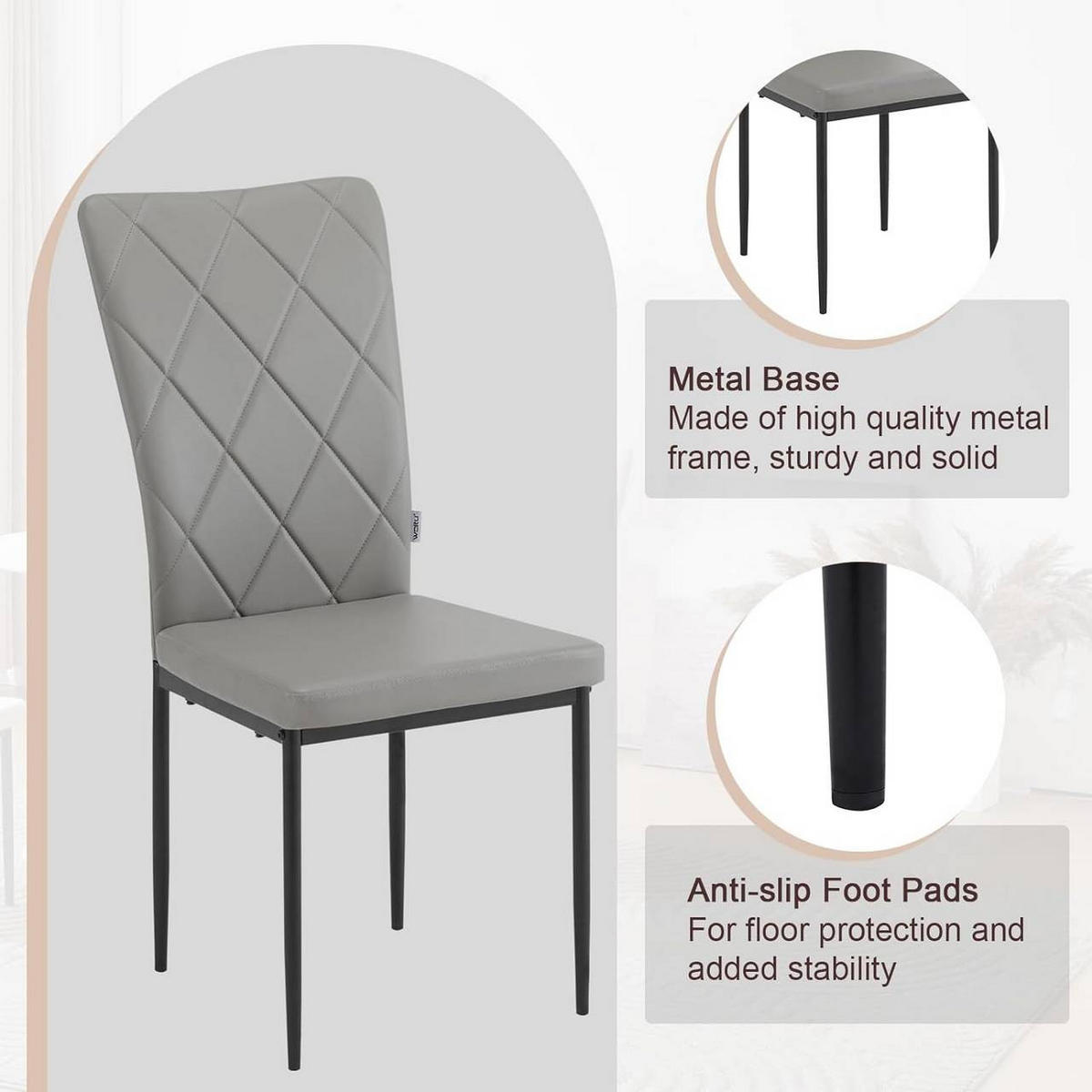 ESSZIMMERSTUHL 4er Set, Kunstleder, Grau - Schwarz/Grau, Kunststoff/Metall (42/94.5/59cm) - Woltu