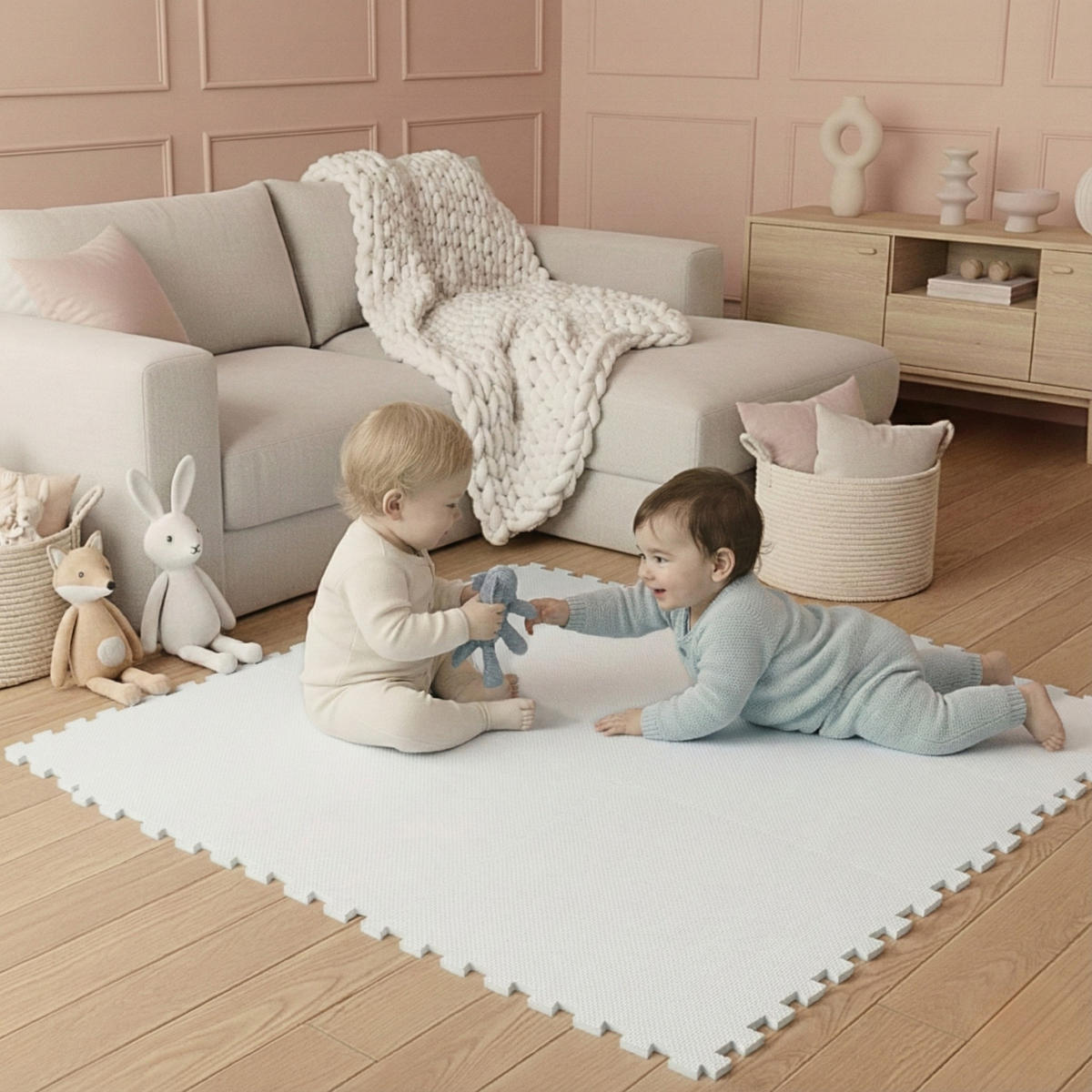 SPIELMATTE ab Null - 90 cm Baby Puzzlematte Weiß - Weiß, Kunststoff (30/30cm) - Littletom