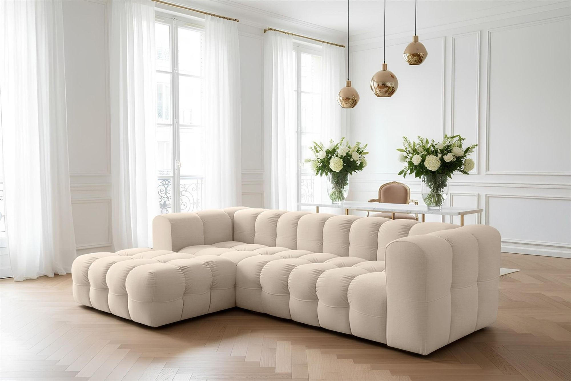 ECKSOFA Solvie In Tiffani - Beige, Holzwerkstoff/Textil (193/290cm) - Fun Möbel