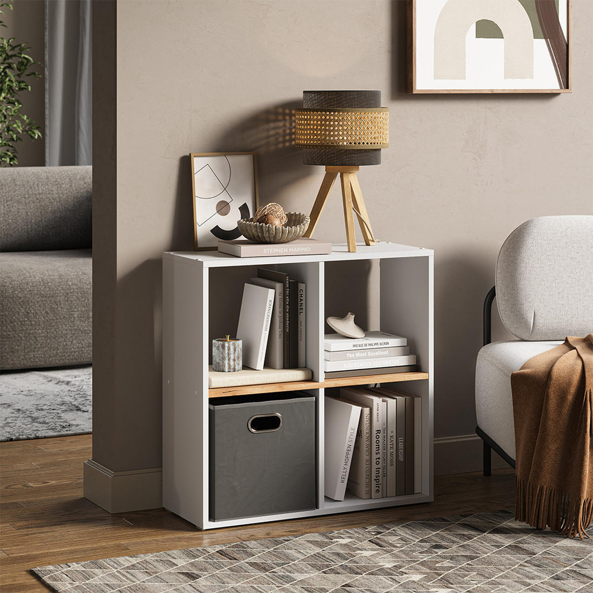 RAUMTEILER Tetra Weiß/Goldkraft Eiche 72 x 72.6 cm - Honigeiche/Weiß, Holzwerkstoff (72/72.6/29cm) - Vicco