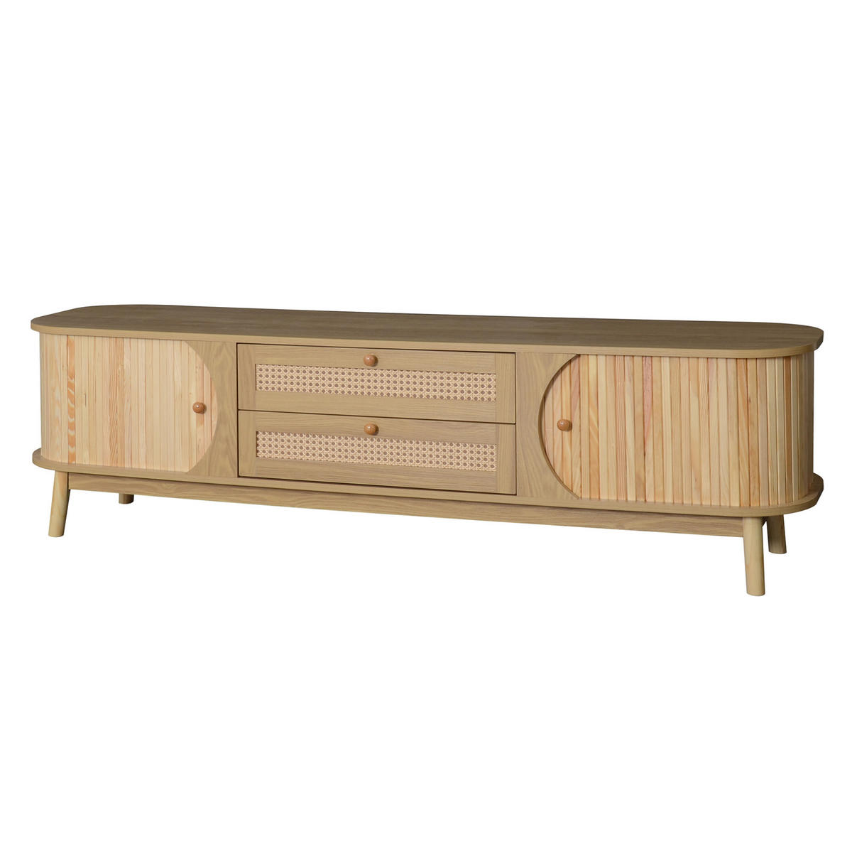 TV-SCHRANK mit Rattan-Türen und Schubladen 170 x 39,5 x 46 cm - Hellbraun, Holzwerkstoff (39.5/46/170cm) - Beauniv