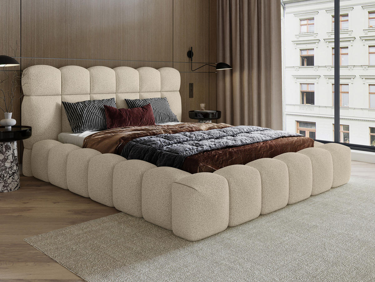 POLSTERBETT Mira XL Beige 140/200 cm Boucle mit Bettkasten - Beige, Textil/Metall (140/200cm) - wonello