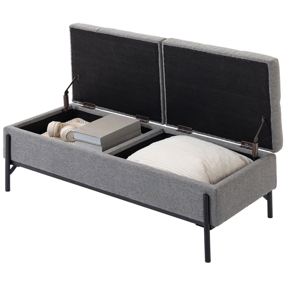 TRUHENBANK DE-07226 mit 2 Fächern und extra dicker Polsterung Leinenoptik - Grau, Metall (50/44/117cm) - ComfortXL