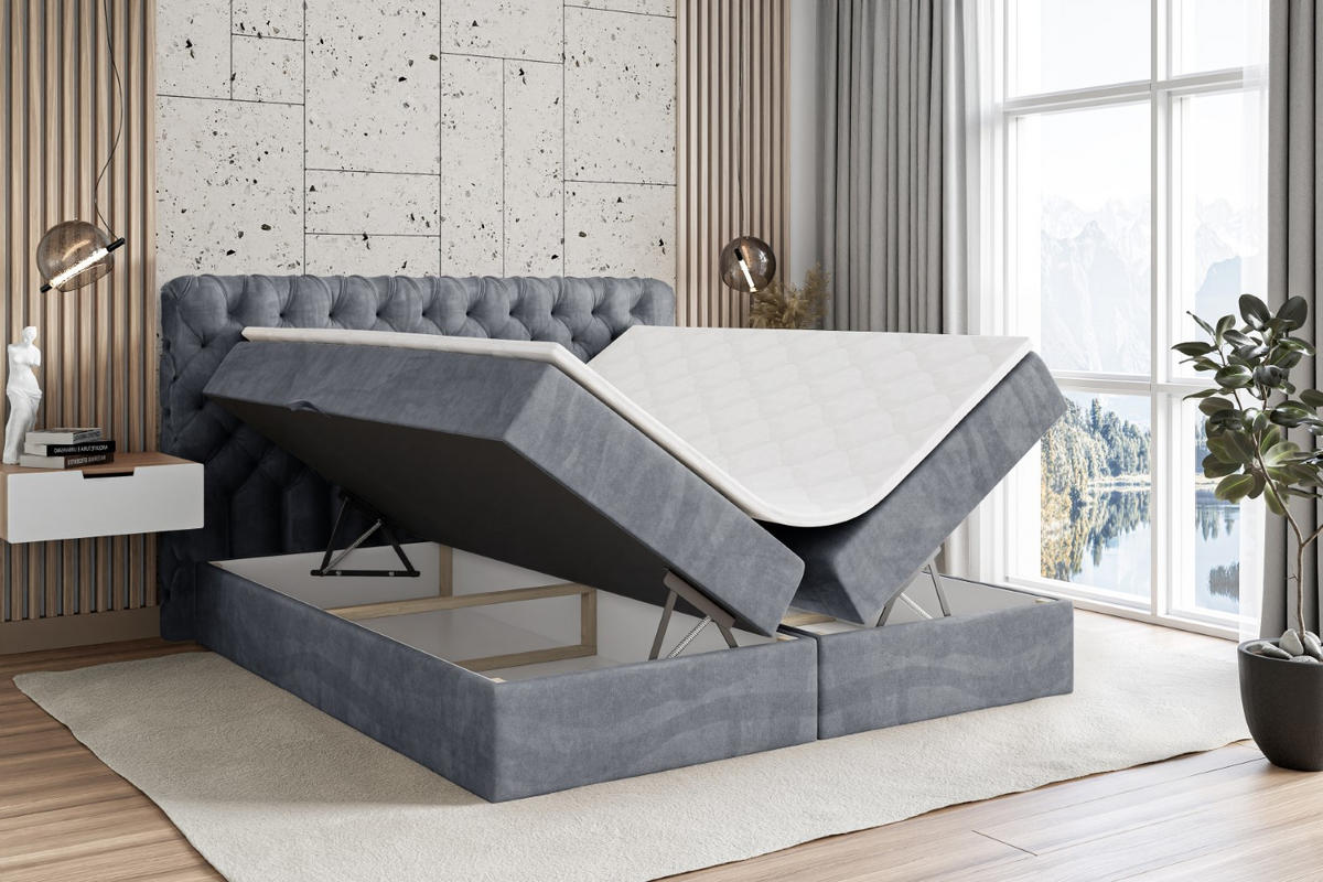 BOXBETT mit Matratze H4 und Lattenrost - BOXI8 - 180x200 cm - H4 - Grau - Grau, Holzwerkstoff (180/200cm) - ALTDECOR