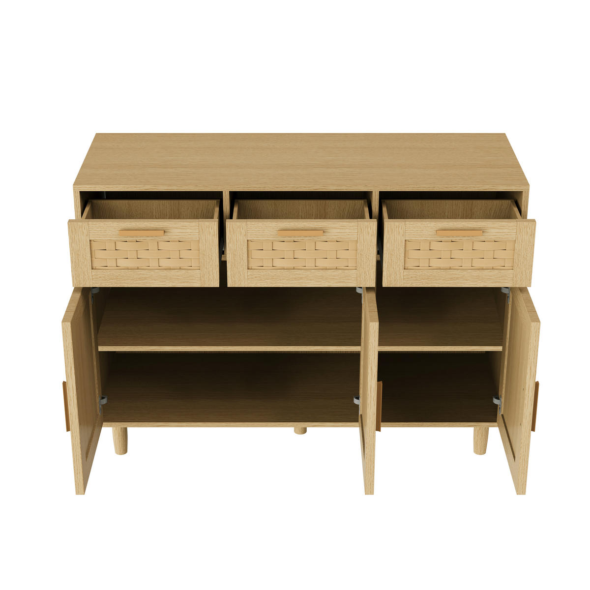 SIDEBOARD für das Esszimmer mit Korbgeflecht-Optik, Aufbewahrungsschrank aus Naturholz, Wohnzimmerschrank mit 3 Schubladen und 3 Türen, in Eiche - Alteiche, Holz (40/80/107.9cm) - WoodenAura