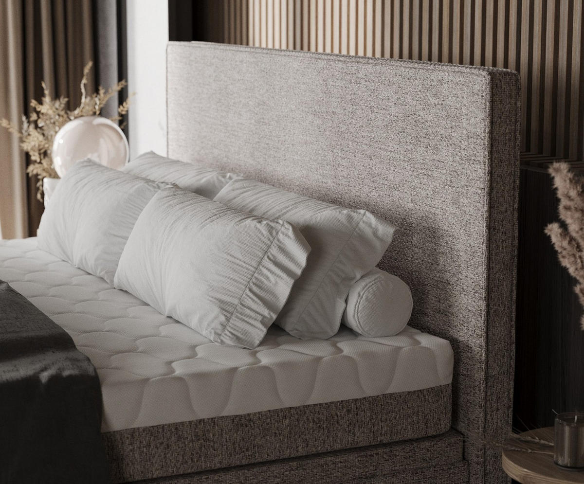 BOXBETT Zalla 180/200 cm Beige im Neve Stoff - Beige/Schwarz, Holz/Holzwerkstoff (180/200cm) - AltaBeds