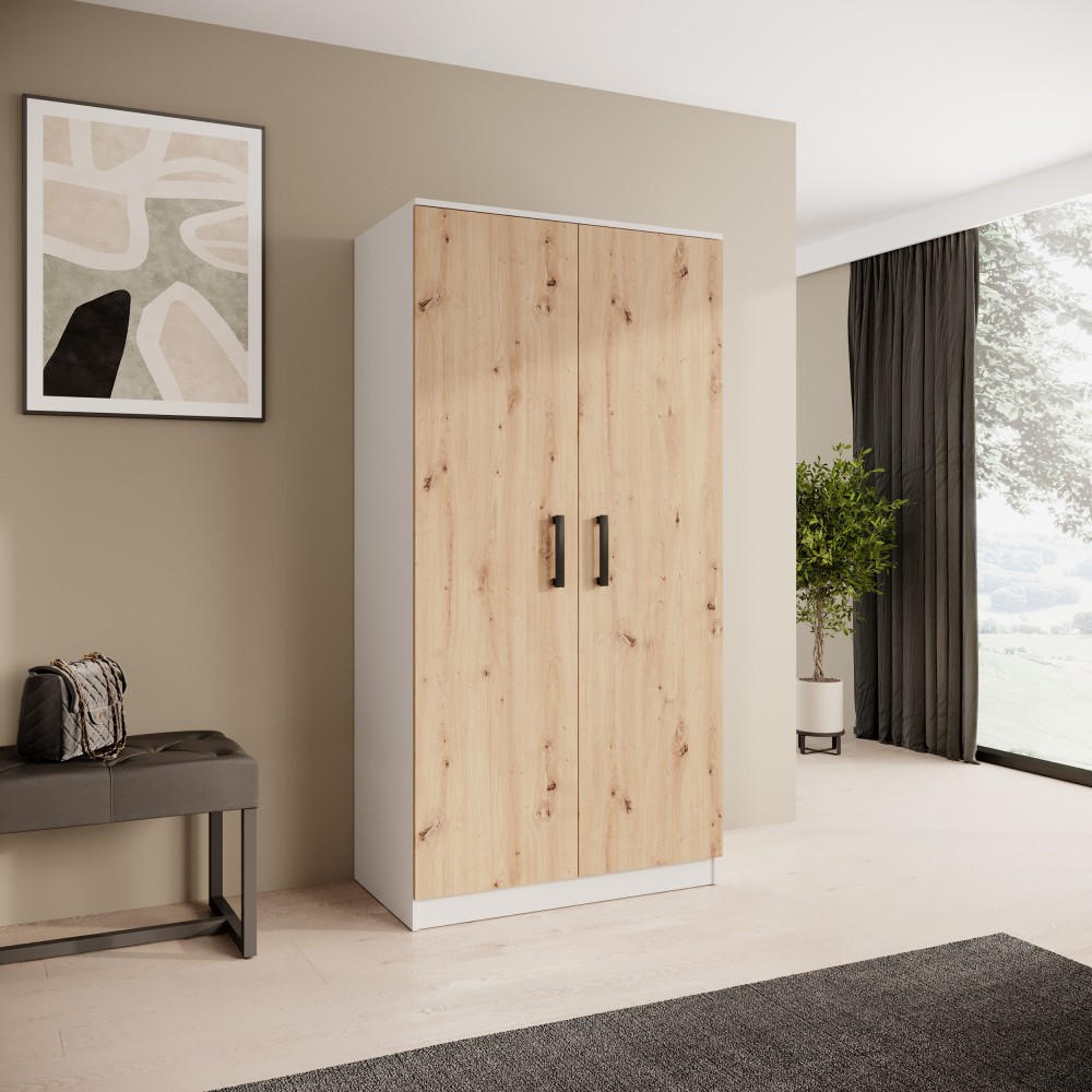 DREHTÜRENSCHRANK Trend, ohne Schubladen, Weiß+eiche Artisan - Schwarz/Weiß, Holzwerkstoff (90/180/50cm) - Beautysofa