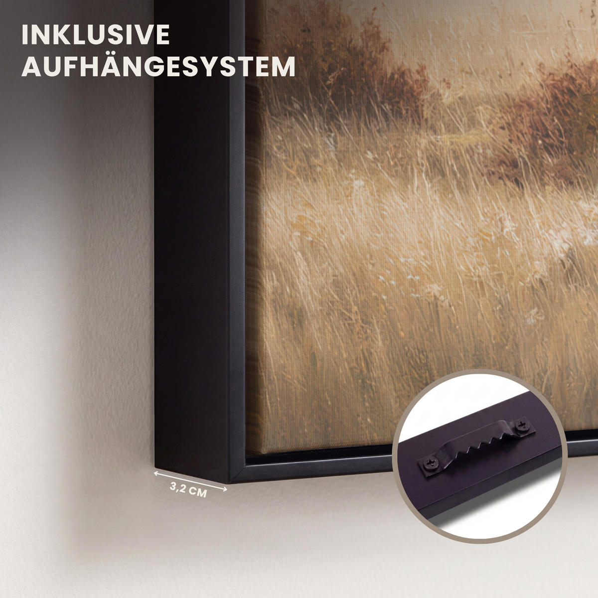 LEINWAND Bilder mit Rahmen - Gras - Morgennebel - Kreuz - Christentum - 40x60 - Beige, Textil (40/60cm) - MuchoWow