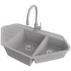 GRANITSPÜLE Kopenhagen Corner, 2-er set Grau 90/50 cm 1,5 Becken + Küchenarmatur 38/14 cm + Ablauf-Set ab 70er Unterschrank - Chromfarben/Grau, Kunststoff (90/18/50cm) - Primagran