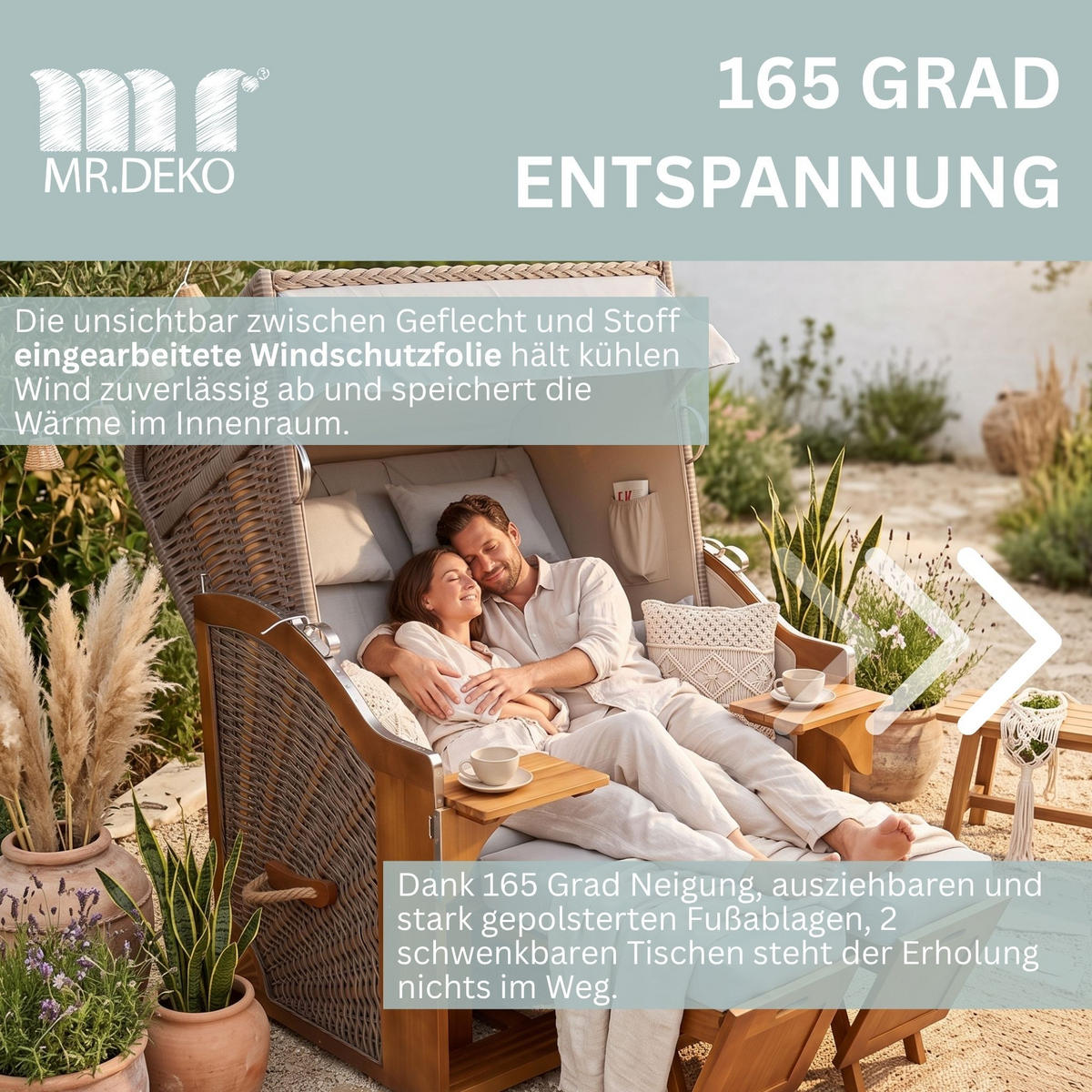 STRANDKORB Schleswig Pinie 2-Sitzer - Braun/Grau, Metall (120/160/80cm) - Mr. Deko