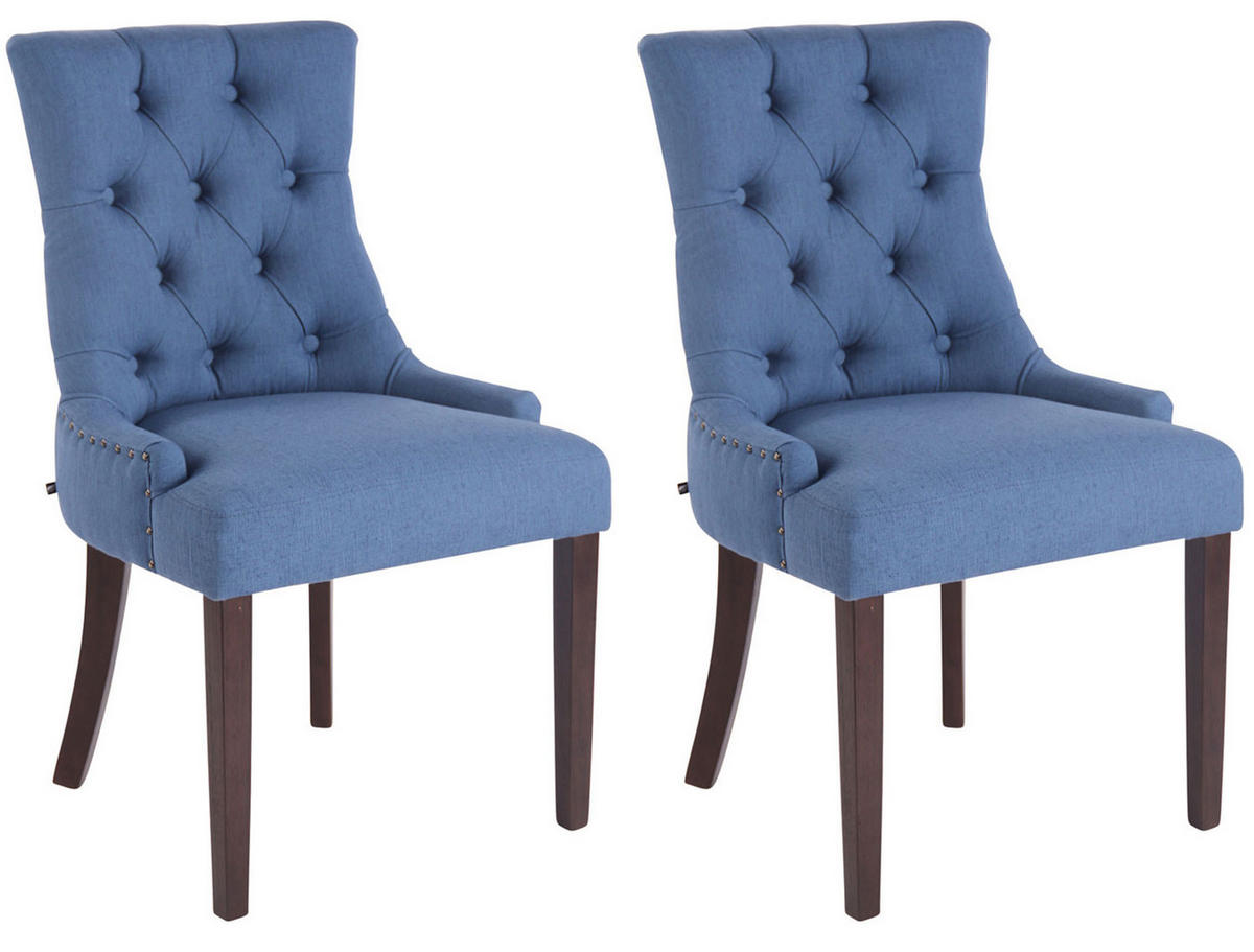 ESSZIMMERSTUHL Aboli, 2er Set Stoff, antik Blau - Blau/Dunkelbraun, Holz/Textil (55/92/58cm) - TPFLiving