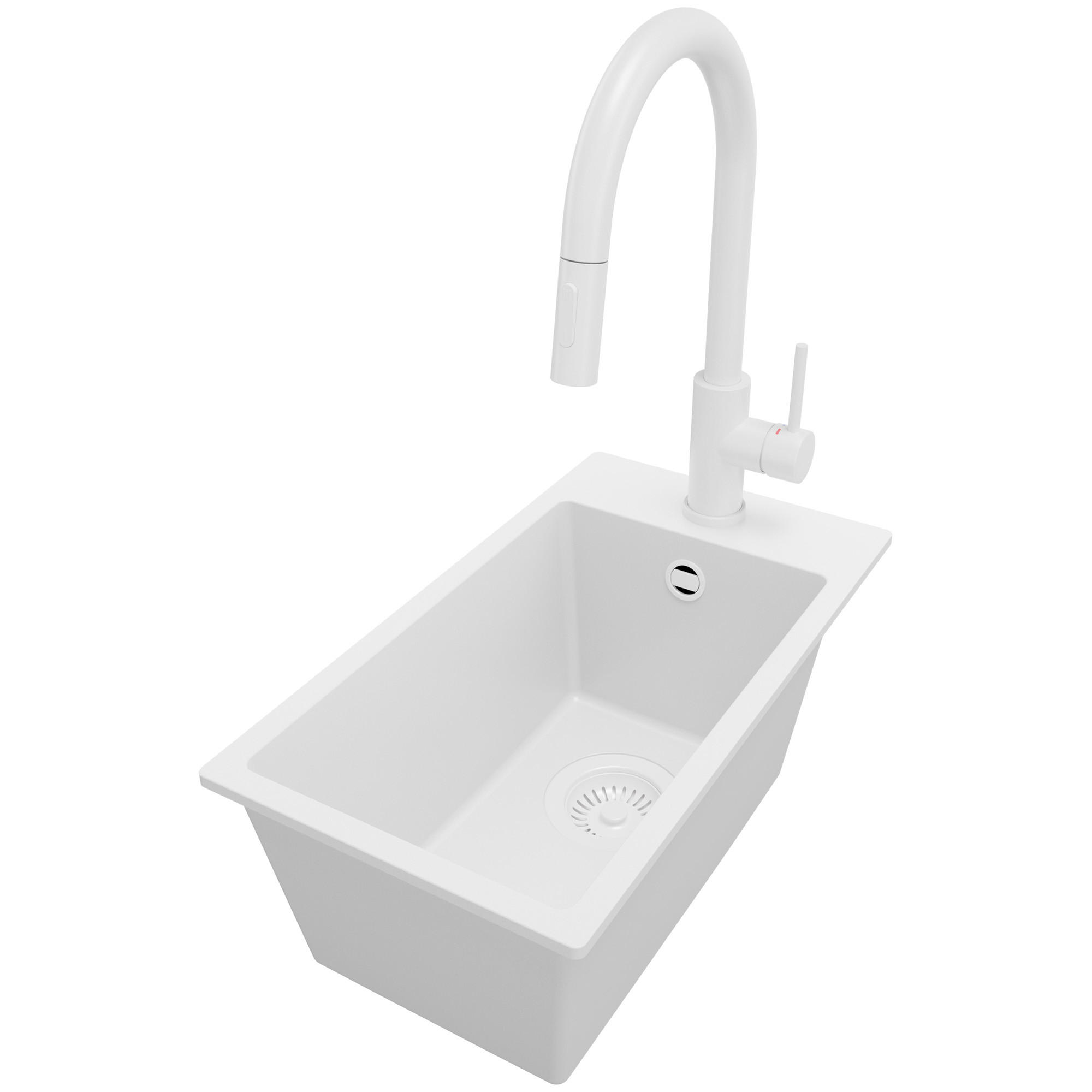 GRANITSPÜLE Riga, 2-er set Alles Weiß 28/50 cm 1 Becken + Küchenarmatur 40/20 cm + Ablauf-Set ab 30er Unterschrank - Weiß, Kunststoff (28/20/50cm) - Primagran