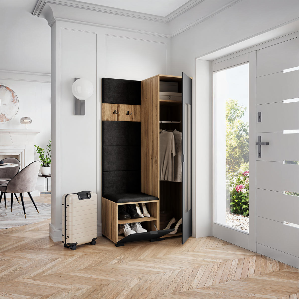 GARDEROBENSCHRANK LORI 95/181/51 cm Modern Eiche Wotan - Eiche Wotan/Schwarz, Holzwerkstoff (95/181/51cm) - MASSENO