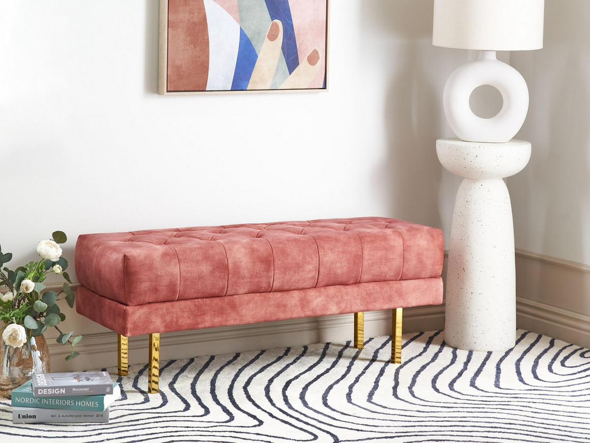 POLSTERBANK Samtstoff Rosa Roseville - Pink, Textil (117/44/40cm) - Beliani