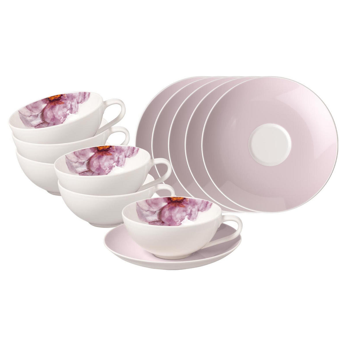 TEETASSEN MIT UNTERTASSEN Rose Garden rosa 110 ml 6er Set - Rosa, Keramik (14.8/7.2/14.8cm) - Villeroy & Boch
