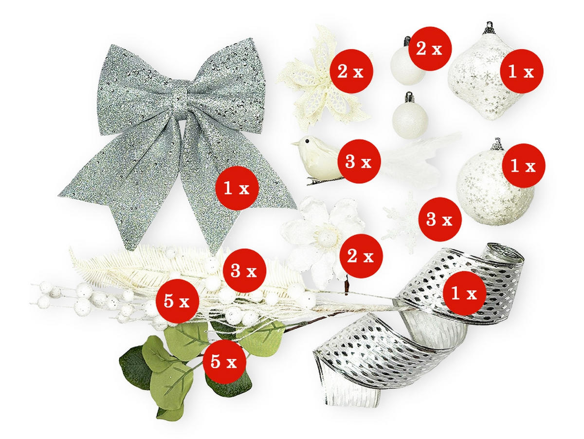 LAALU WEIHNACHTSBAUM geschmückt künstlich WHITE MELODY 60 cm mit LED-Beleuchtung IN FLOWER - Silberfarben/Weiß, Kunststoff (60cm) - LAALU