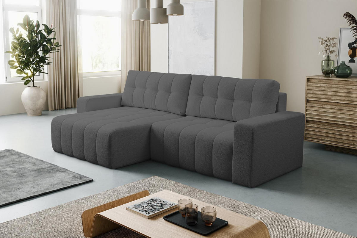 ECKSOFA Masina Grau, Schlafsofa aus Veloursstoff - Grau, Holzwerkstoff (245/143cm) - Bettso