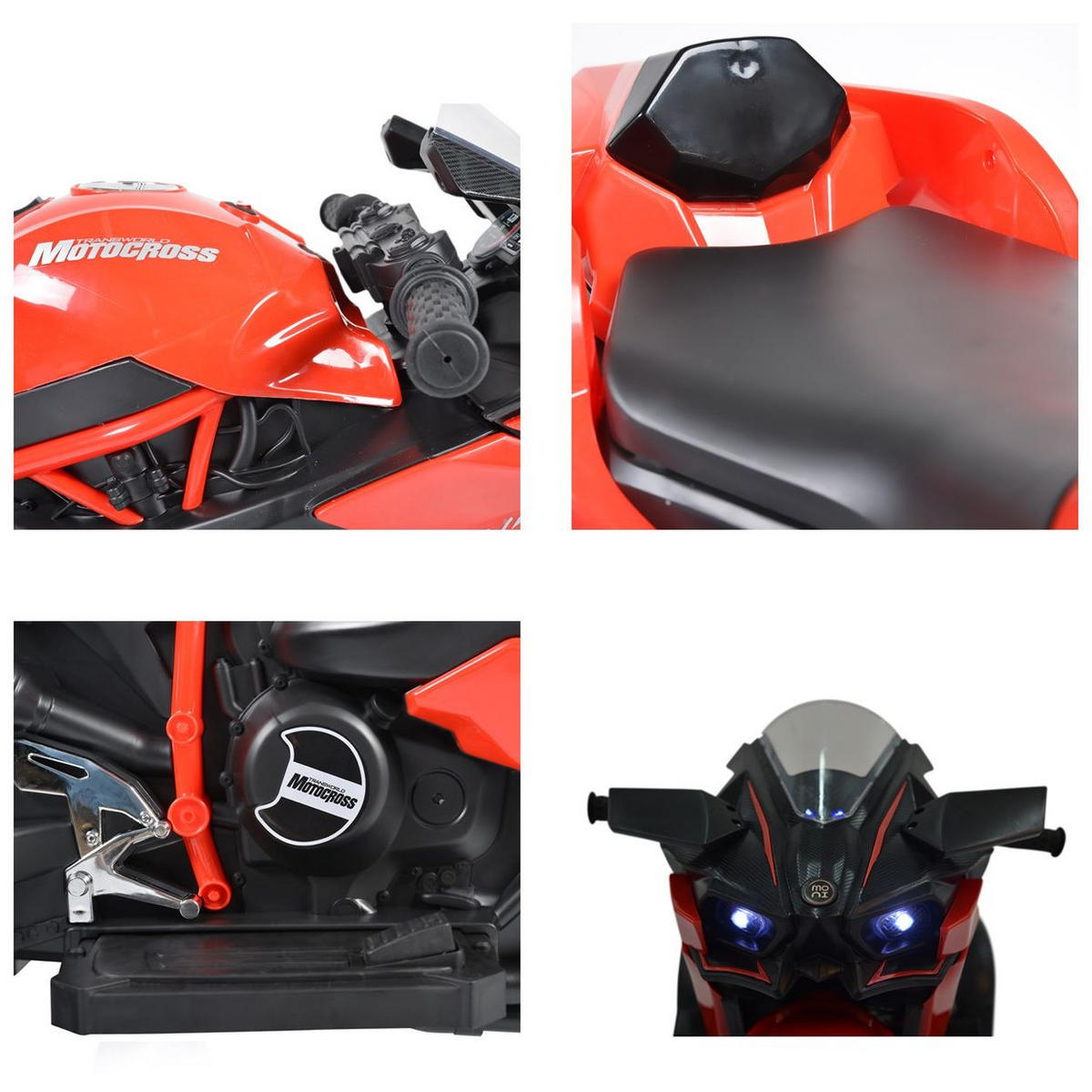 ELEKTROMOTORRAD Ninja rot drei Kunststoffräder, LED-Beleuchtung, Mp3 - Rot, Kunststoff (105/33/53cm) - Moni