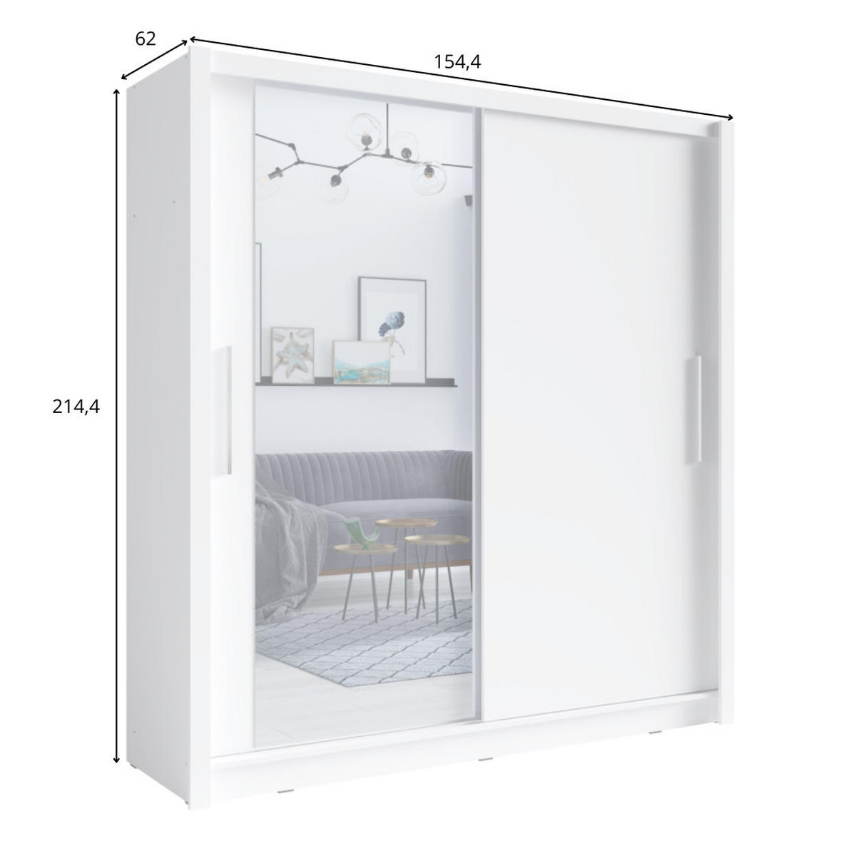 SCHIEBETÜRENSCHRANK BAKU 10 - 154,4/214,4/62 cm 2-Türig Grau Graphite - Grau, Holz/Holzwerkstoff (154.4/214.4/62cm)