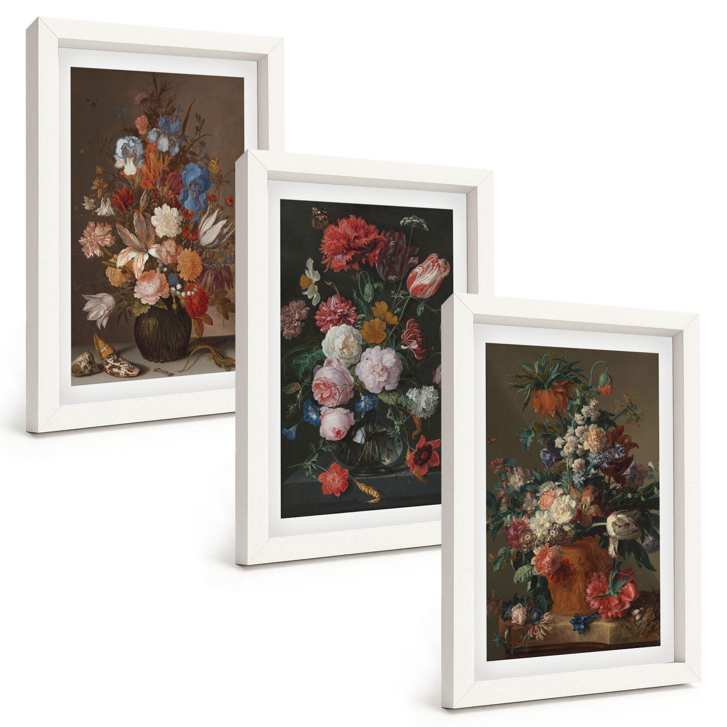 BILDER SET 3er Set - 20x30 cm Weißer Rahmen - Blumenarrangements in Vasen - Weiß, Kunststoff (20/30cm) - TULUP