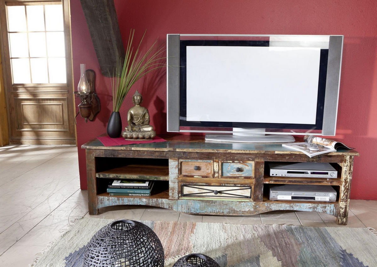 TV-BOARD Altholz 180x50x50 mehrfarbig lackiert NATURE OF SPIRIT #18 - Multicolor, Holz (50/50/180cm) - Massivmoebel24