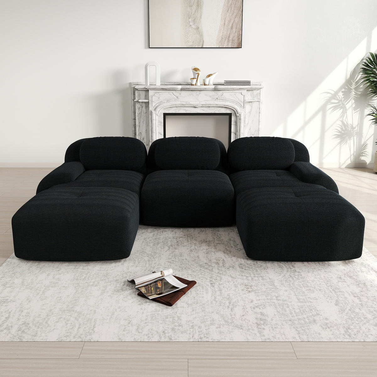 ECKSOFA 298/178/70 cm schwarz aus Cordstoff modular, rahmenlos und montagefrei - Schwarz, Textil (178/298cm) - OKWISH