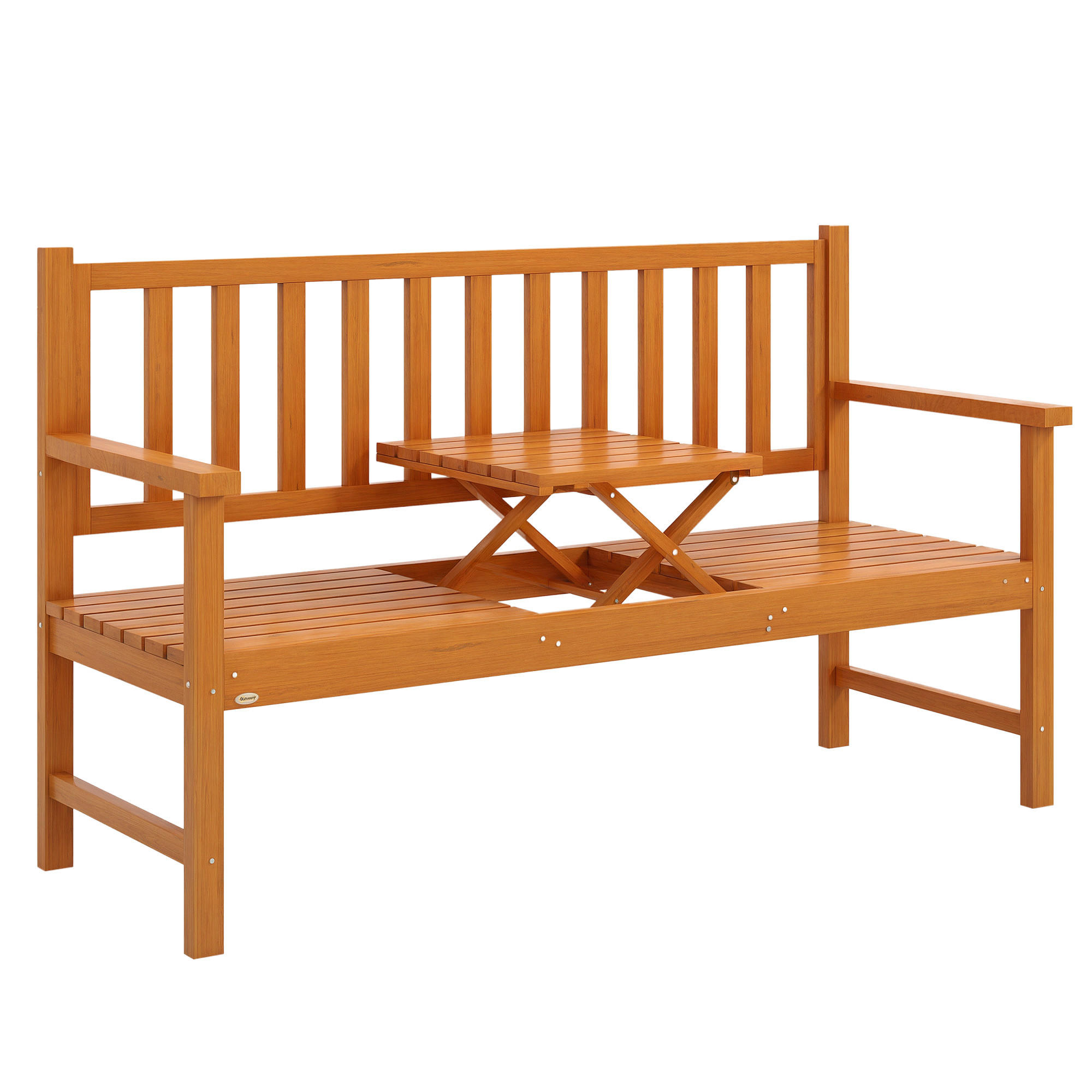 GARTENBANK DE-08282 mit ausklappbarem Tisch, für 2-3 Personen Hellbraun - Braun, Holz (153/91/56cm) - ComfortXL