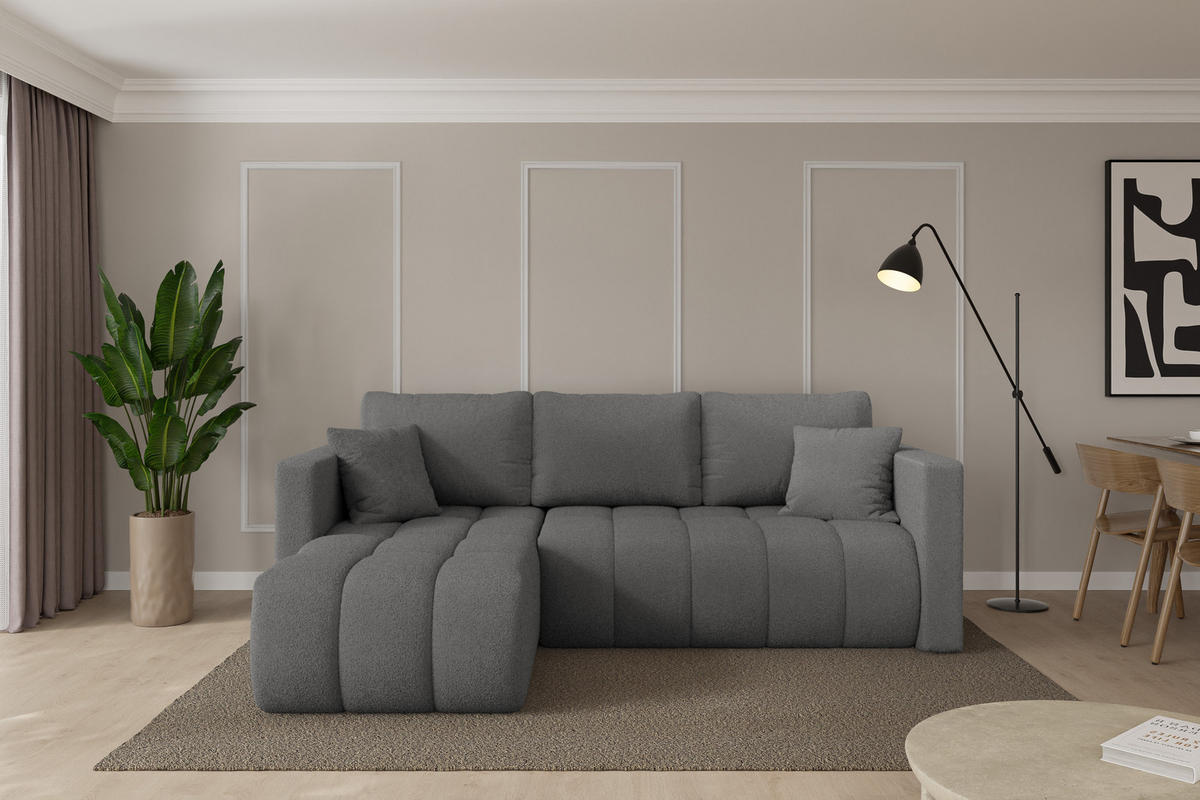 ROHOVÁ SEDAČKA s funkcí spaní, otoman vlevo GARD-L 226x146x85 šedá bouclé - šedá/černá, kompozitní dřevo/textil (226/146cm) - ALTDECOR