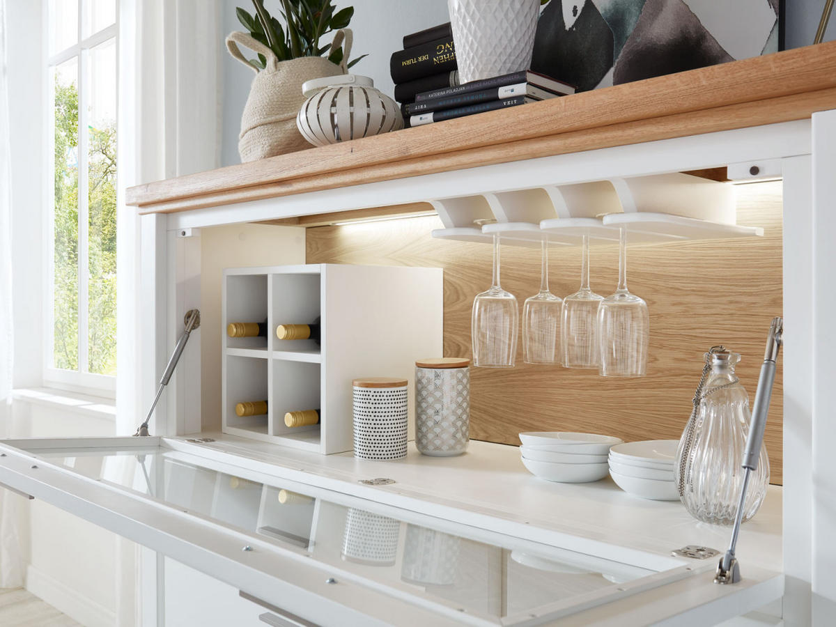 BARSCHRANK weiß Olbia Wildeiche 151/48/146 cm - Weiß/Braun, Holz (151/146/48cm) - Casamia Massive Möbel