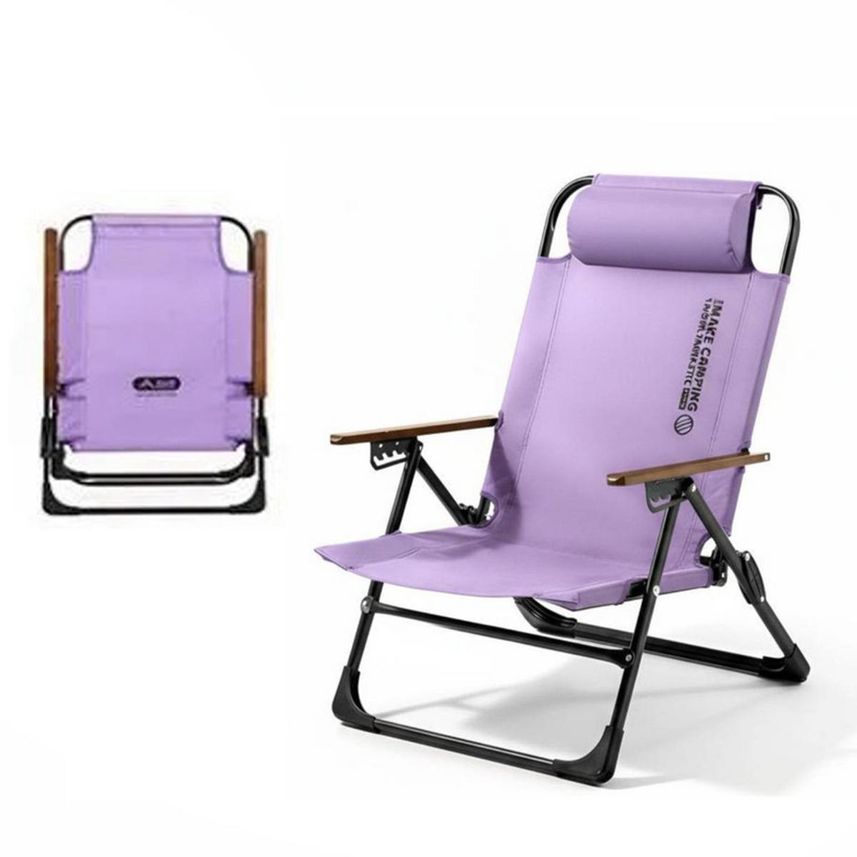 CAMPING-KLAPPSTUHL –Lila , 1 Stück – Mit Kissen und verstellbarer Armlehne - Lila, Metall (102/82/59cm) - Kaket