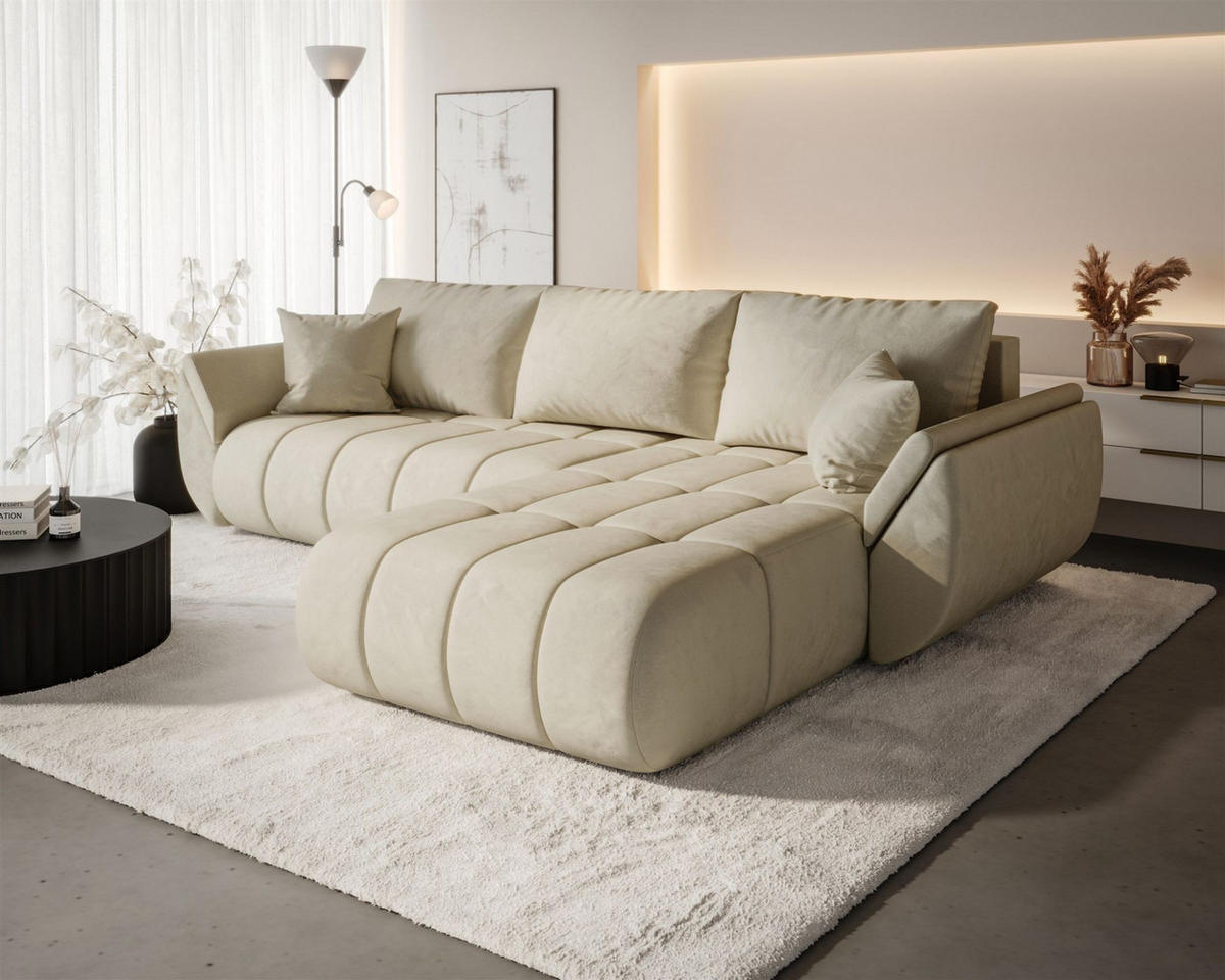 ECKSOFA Misato In Monolith - Creme, Holzwerkstoff/Textil (280/175cm) - Fun Möbel