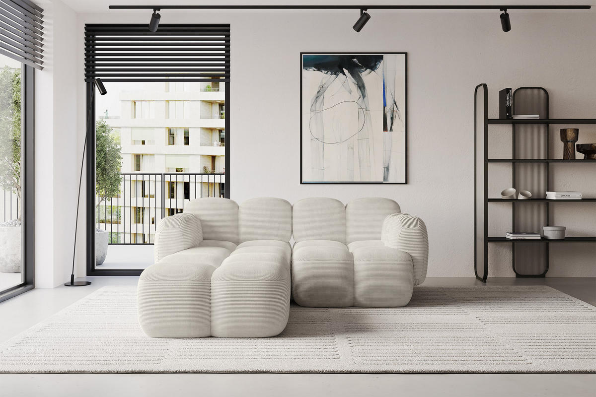 ECKSOFA modulares Sofa Links Miko-L1 214x205x75 Creme Cord - Schwarz/Mokka, Holzwerkstoff/Kunststoff (214/205cm) - ALTDECOR