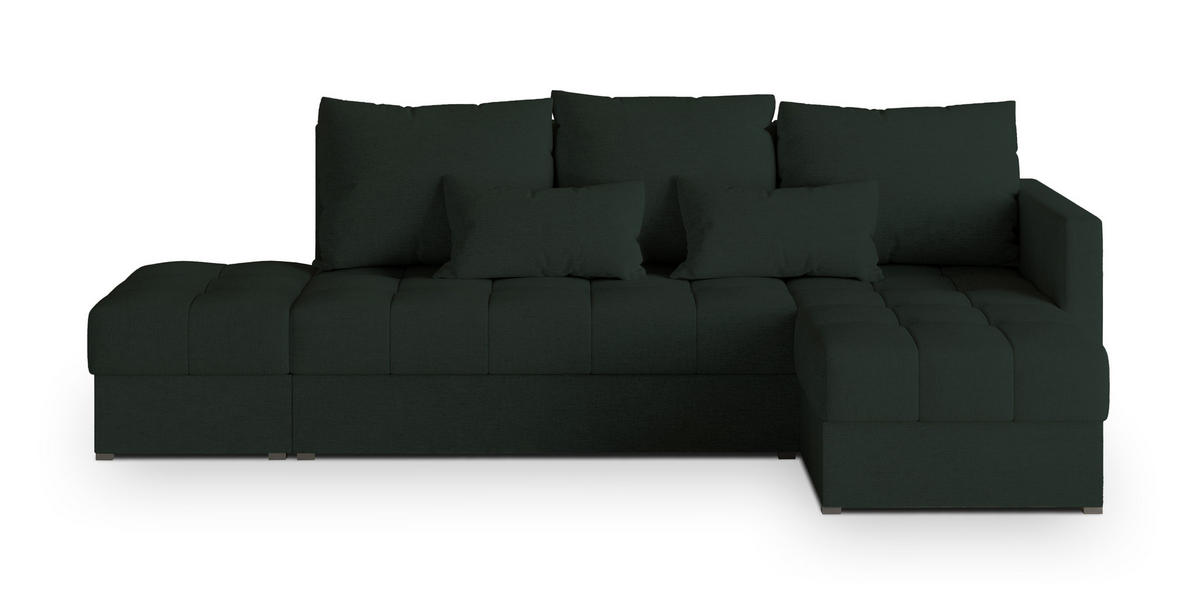 ECKSOFA LUMARI R-S Grün Plüsch-Stoff mit Schlaffunktion - Grün, Holz (262/143cm) - MASSENO