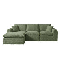 ECKSOFA 280/180/65 cm Grün Cord mit 1 Fußhocker - Grün, Textil (180/280cm) - Oxeza
