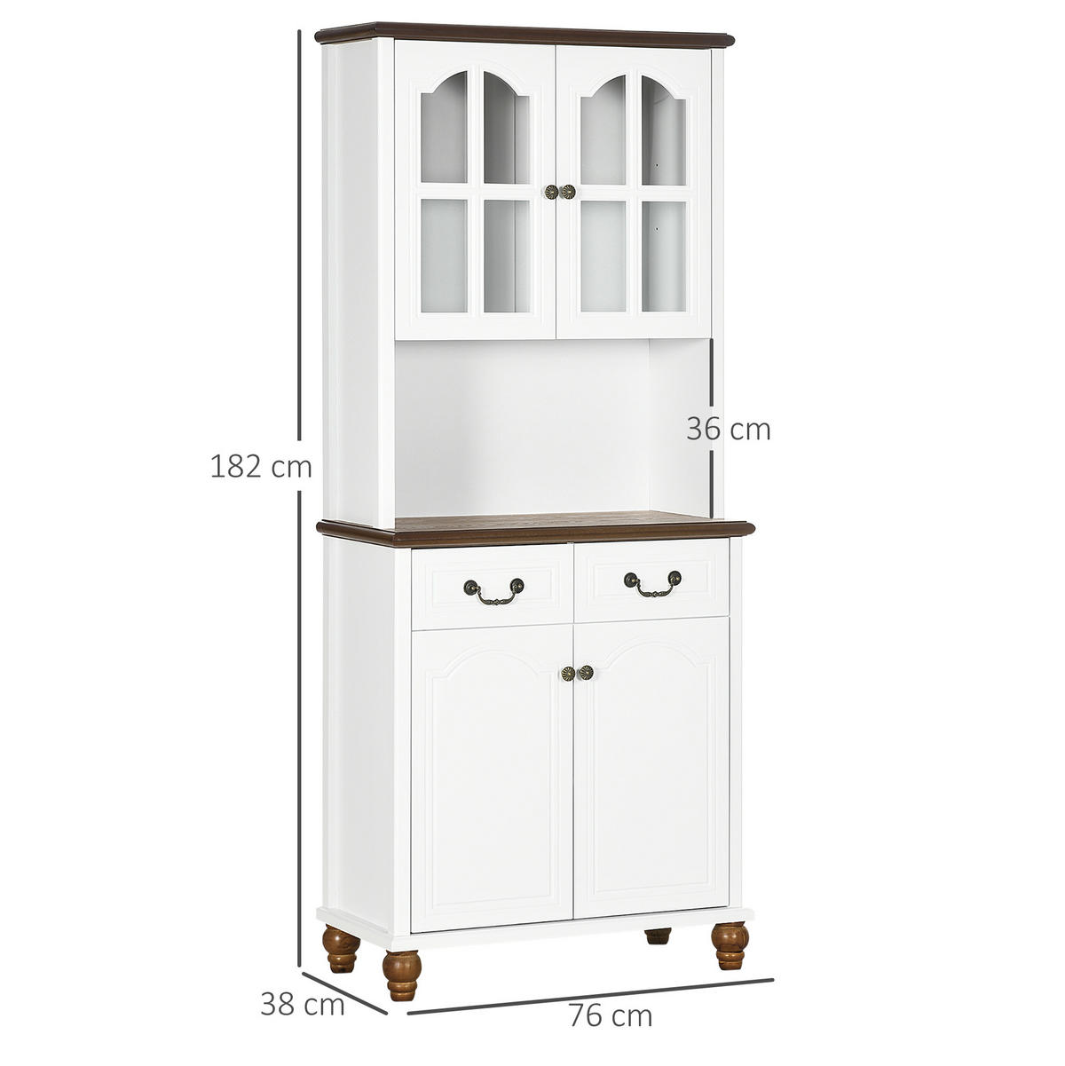 VITRINENSCHRANK mit 2 Schubladen 76 x 38 x 182 cm Weiß - Weiß, Holz (38/182/76cm) - Beauniv