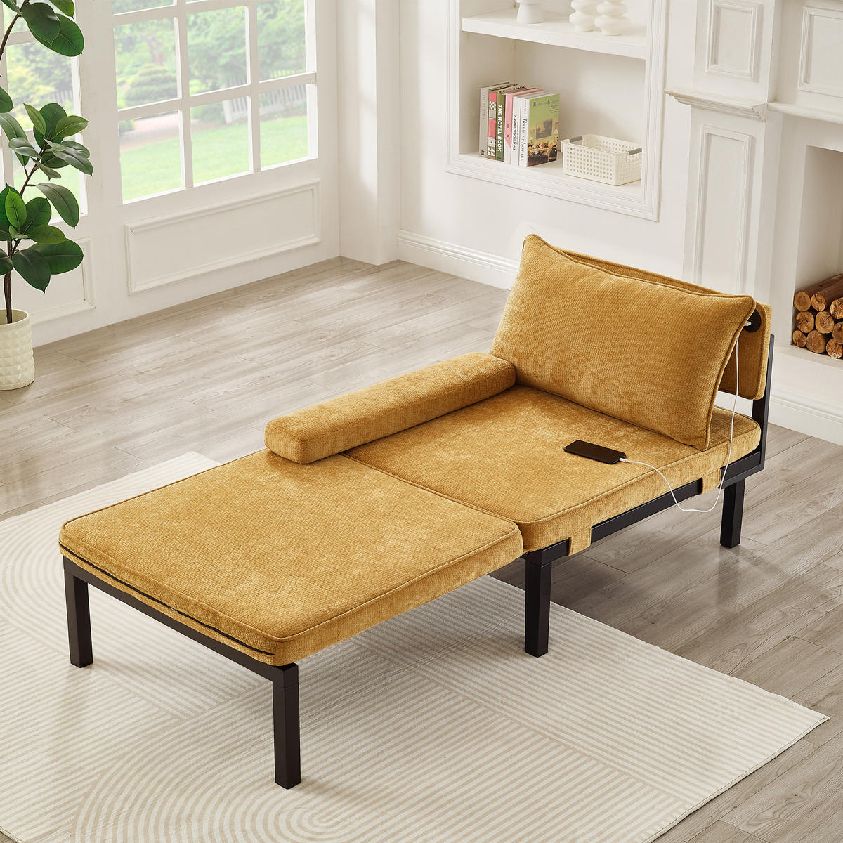 SCHLAFSOFA DE-35087 mit USB-Ladeanschluss Gelb - Gelb, Holz (82/79/176cm) - ComfortXL