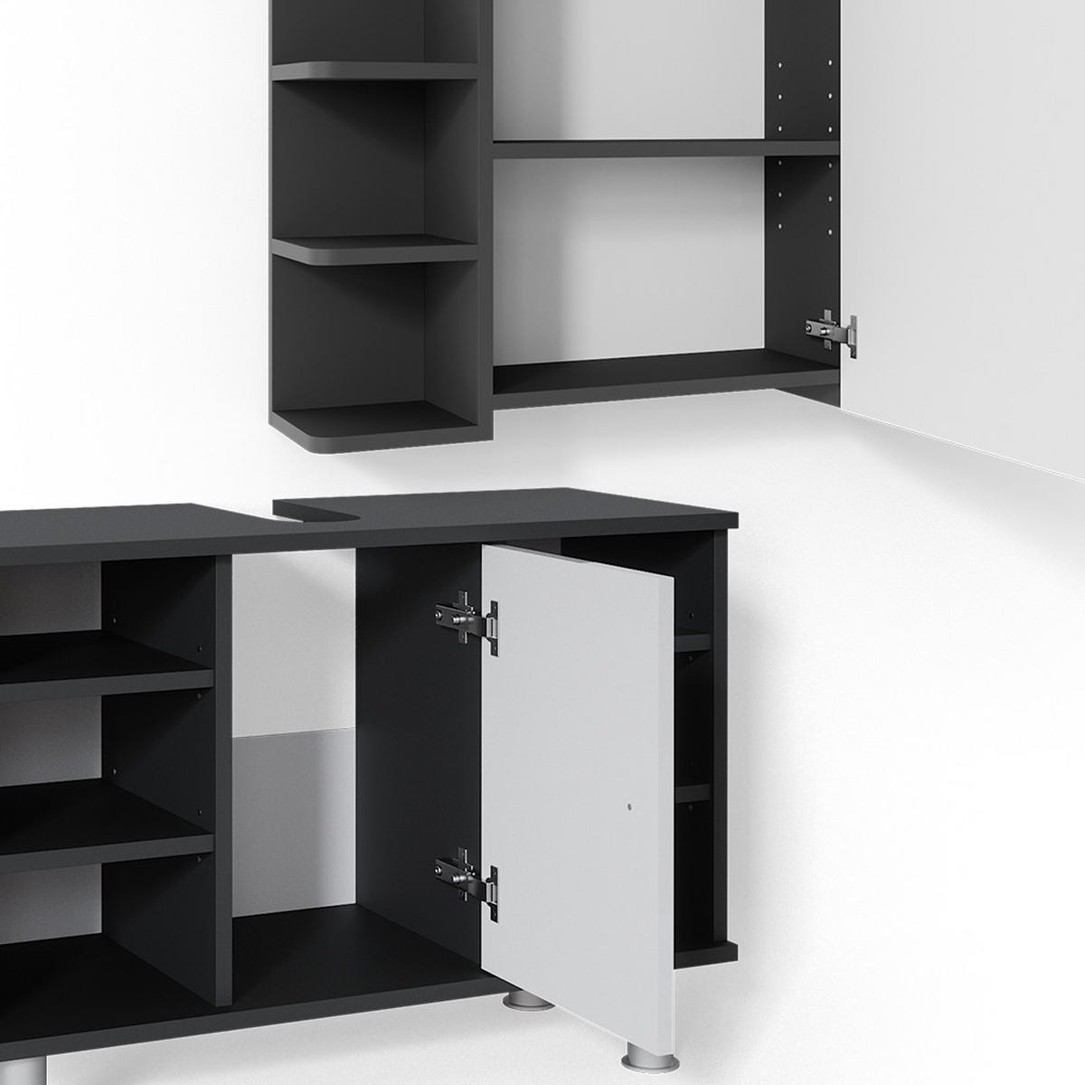 BADMÖBEL-SET Fynn Anthrazit 2 Teile, Unterschrank 80 cm - Anthrazit/Weiß, Holzwerkstoff (60/54/32cm) - Vicco