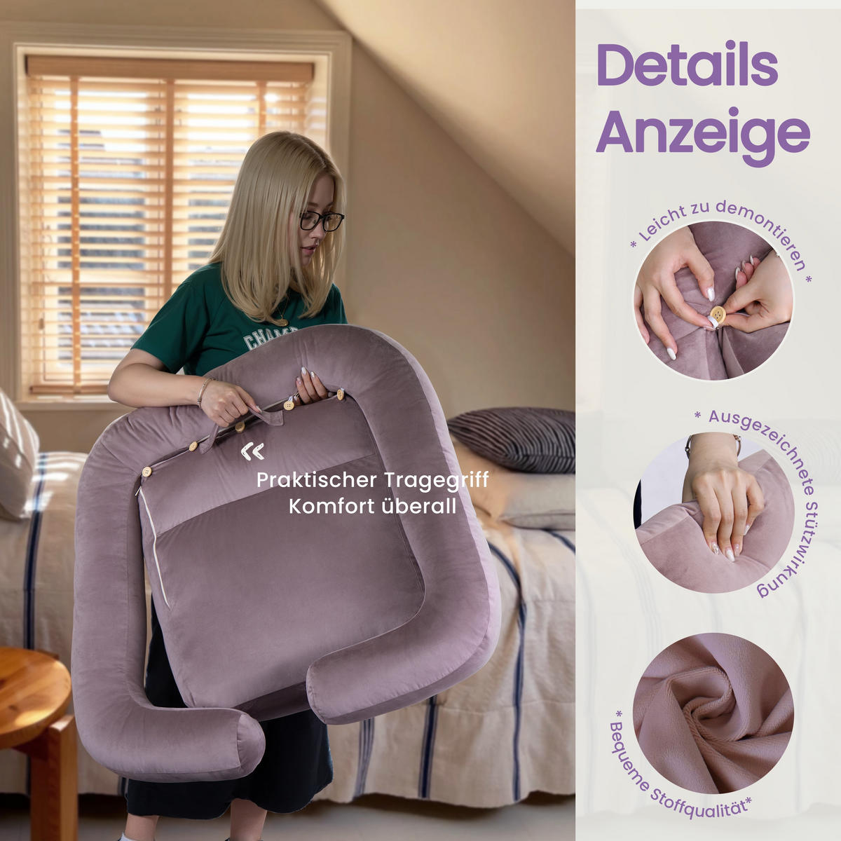 STÜTZKISSEN Lila - Lila, Textil (70/36cm) - Vercart