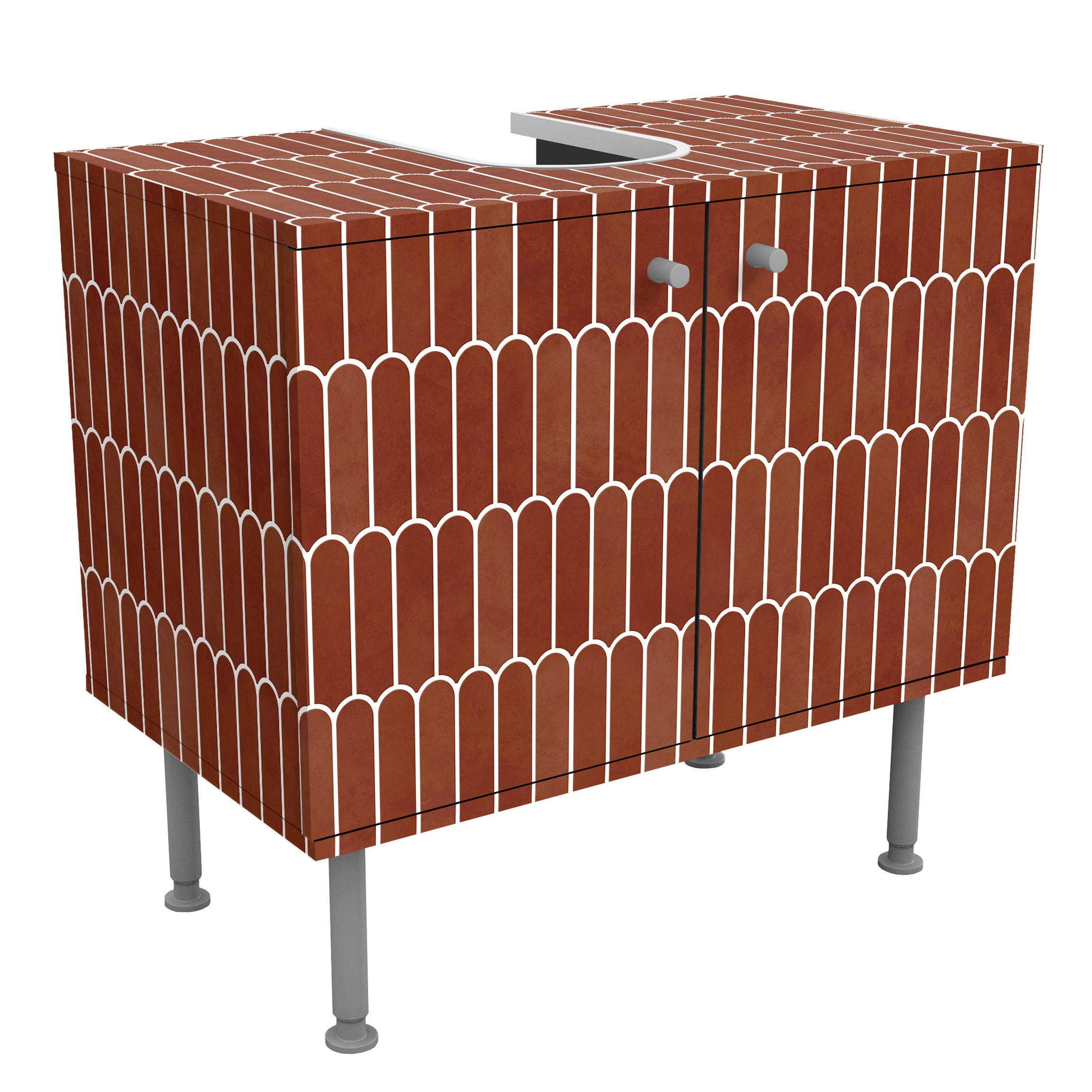 WASCHBECKENUNTERSCHRANK Fischschuppen Fliesen Terracotta 60/55/35 cm - Rot, Holzwerkstoff (60/55/35cm) - Bilderwelten