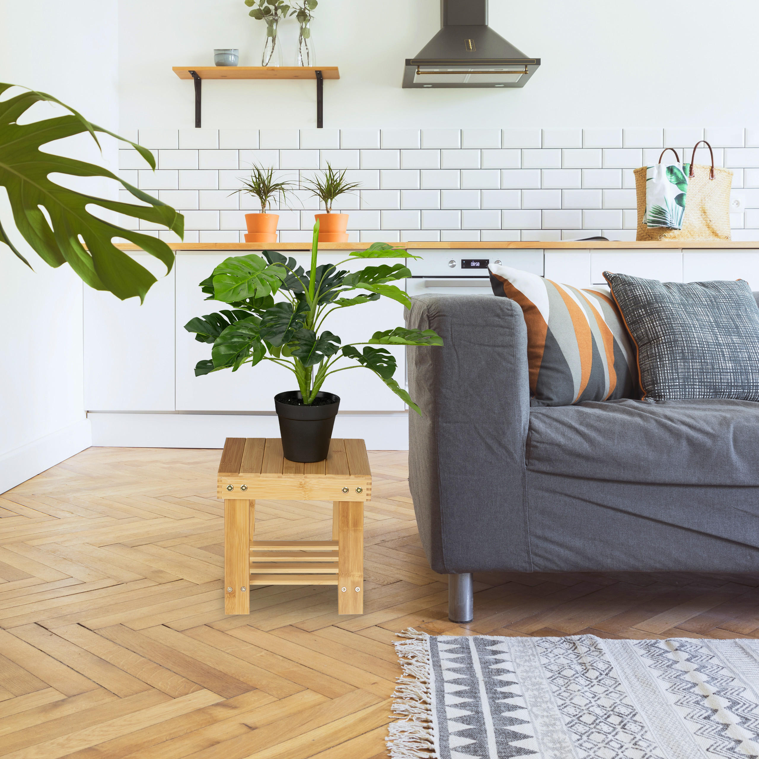 FUSSBANK - Hellbraun, Holz (25/24.5/27cm) - Relaxdays