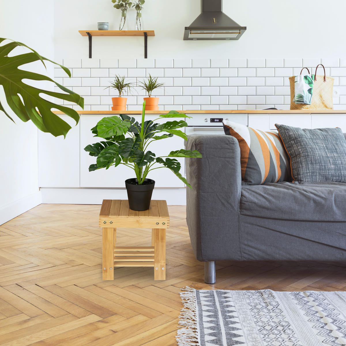 FUSSBANK - Hellbraun, Holz (25/24.5/27cm) - Relaxdays