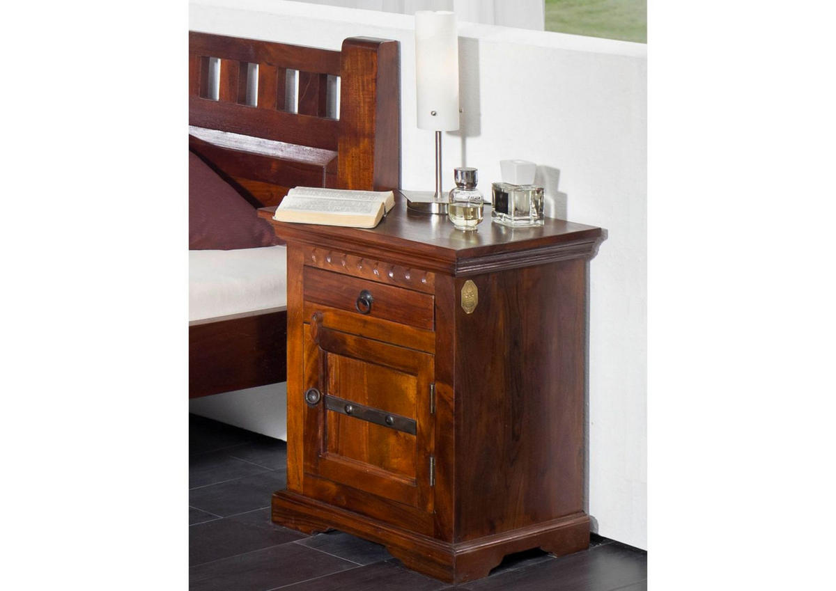 NACHTTISCH Akazie 45x40x60 nougat lackiert OXFORD #271 - Dunkelbraun, Holz (45/60/40cm) - Massivmoebel24