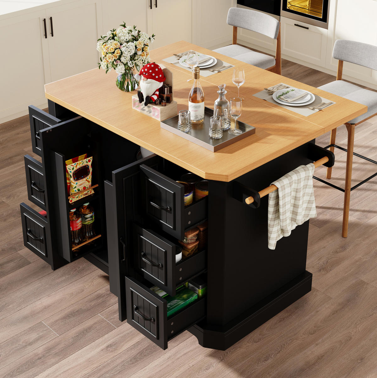 KÜCHENINSEL 120/91/45(75) cm Schwarz aus MDF und Metall mit Rollen - Schwarz, Holzwerkstoff (45/91/120cm) - OKMYHOME