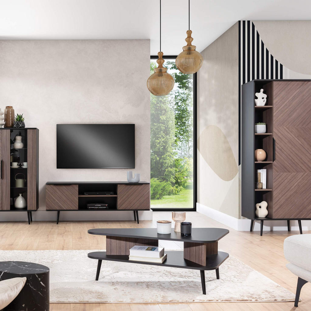 Thumbnail - Konsimo® Standregal, Schwarz, Braun, Holzwerkstoff, 190x70x41 cm, Wohnzimmer, ,