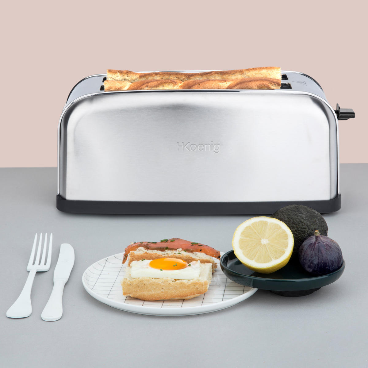 TOASTER TOAS28 Silber, Grill-Toaster, Spezial Baguettes - Grau, Metall (41.6/18.5/17.4cm) - HKoenig