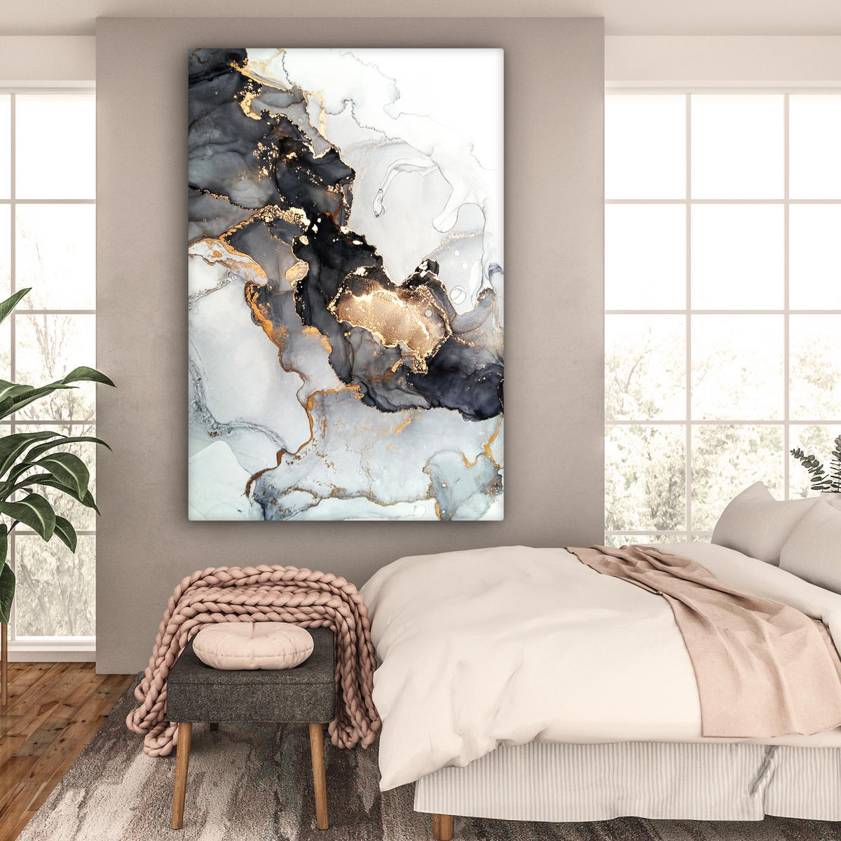 SLIKA NA PLATNU Marmor 90x140 cm - zlate barve, tekstil (90/140cm) - MuchoWow