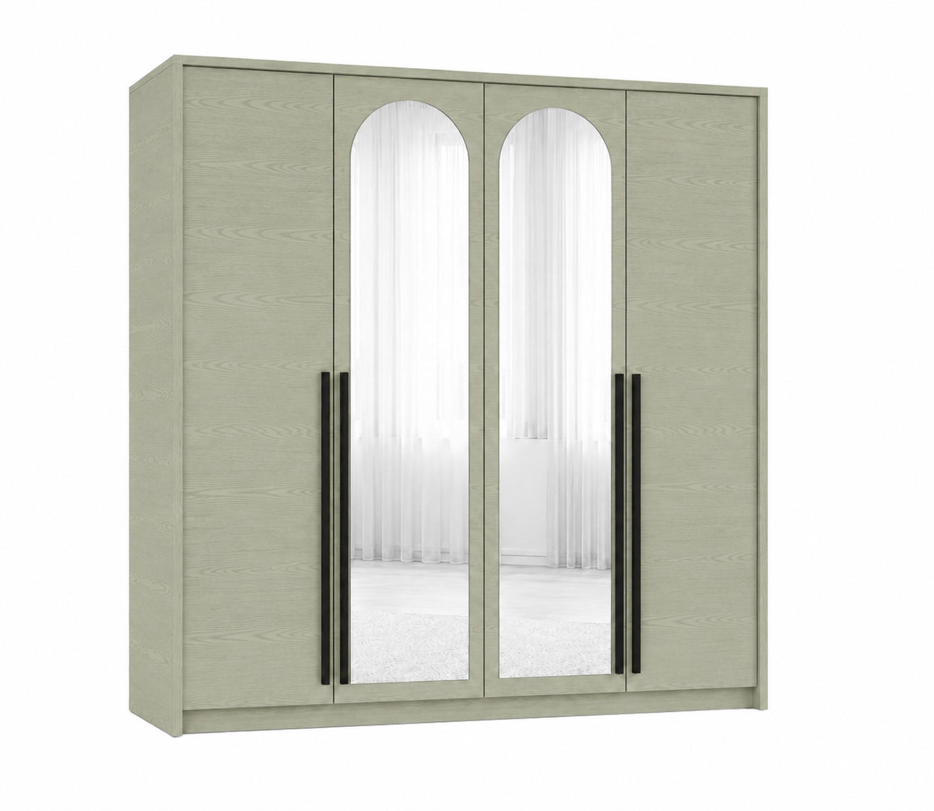 KLEIDERSCHRANK MIT SPIEGEL: Eukalyptus / Griffe Silber, 205 x 65 x 217,2 cm - Silberfarben/Grün, Holzwerkstoff (205/217.2/65cm) - 3XE LIVING