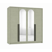 KLEIDERSCHRANK MIT SPIEGEL: Eukalyptus / Griffe Silber, 205 x 65 x 217,2 cm - Silberfarben/Grün, Holzwerkstoff (205/217.2/65cm) - 3XE LIVING