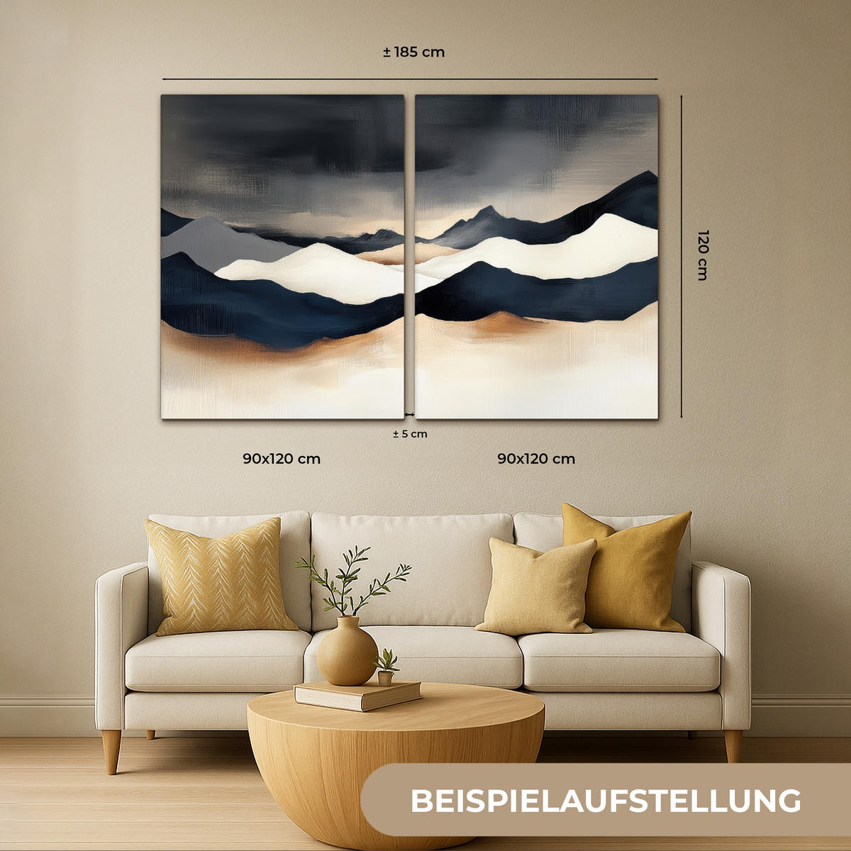 LEINWANDBILD 2er Set Landschaft - Abstrakt - Modern 120x80 cm - Dunkelblau, Textil (120/80cm) - MuchoWow