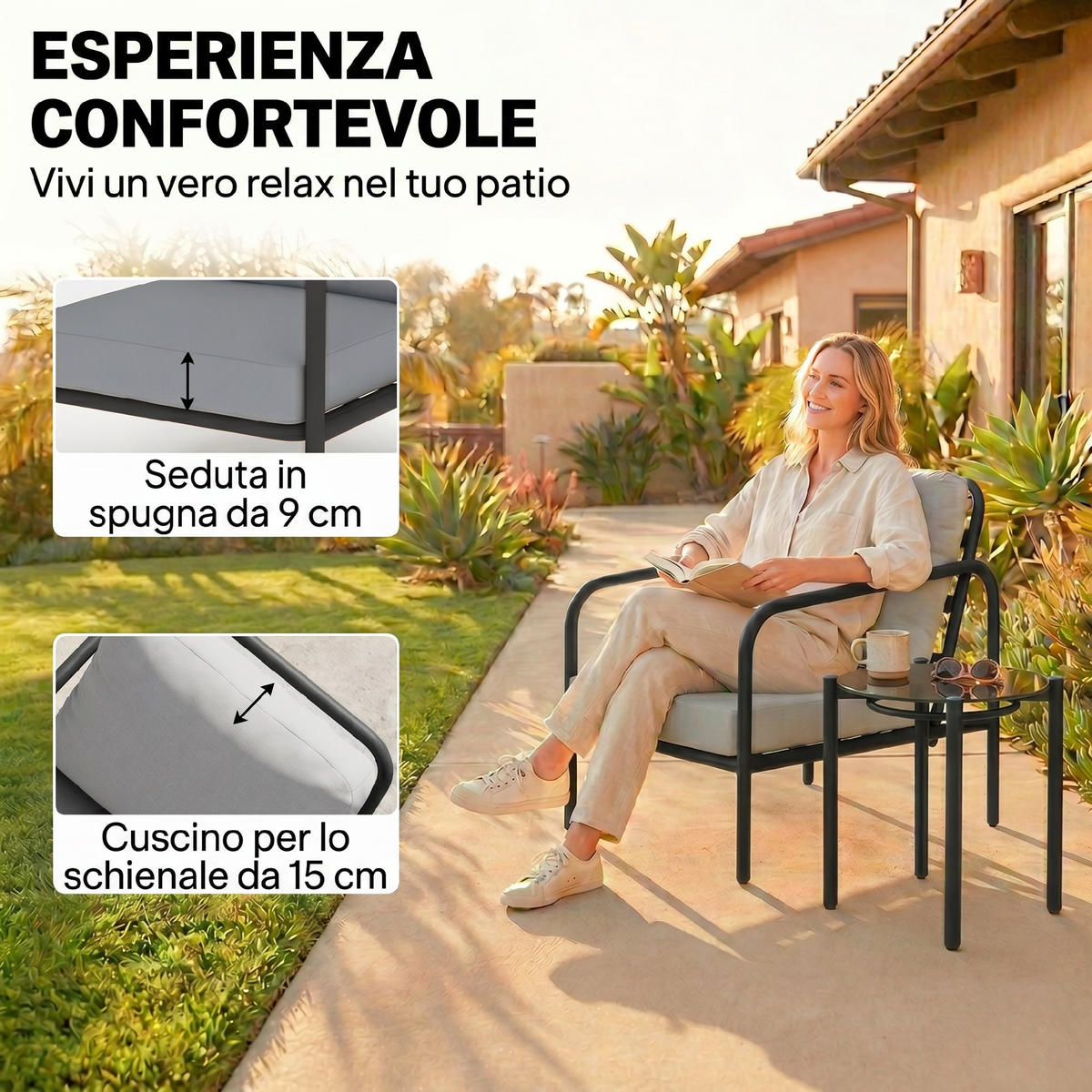 GARTEN-BEISTELLTISCHSET Schwarz, Hellgrau 3 Stück - Schwarz, Naturmaterialien (77/63/76cm) - GiPP